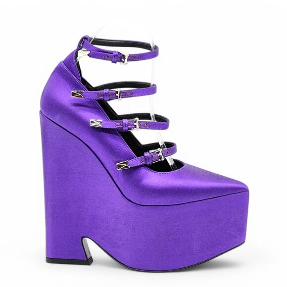 Versace Tempest Strappy Satin Platform Pumps in Purple EU 38.5 US 8.5 NWB $1445 - Picture 3 of 11
